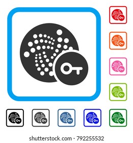 Iota Key icon. Flat gray iconic symbol inside a blue rounded frame. Black, grey, green, blue, red, orange color versions of iota key vector. Designed for web and software interfaces.