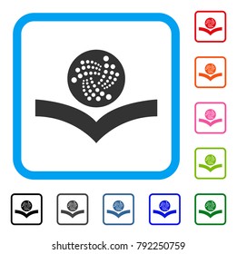 Iota Knowledge icon. Flat grey iconic symbol inside a blue rounded rectangle. Black, grey, green, blue, red, pink color versions of iota knowledge vector. Designed for web and software UI.