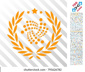 Iota Laurel Wreath icon with 700 bonus bitcoin mining and blockchain images. Vector illustration style is flat iconic symbols design for blockchain apps.