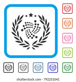 Iota Laurel Wreath icon. Flat gray pictogram symbol inside a blue rounded rectangular frame. Black, grey, green, blue, red, pink color versions of iota laurel wreath vector.