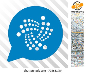 Iota Message Cloud icon with 7 hundred bonus bitcoin mining and blockchain pictograms. Vector illustration style is flat iconic symbols design for crypto-currency apps.