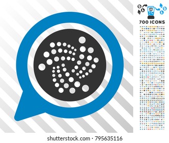 Iota Message Cloud pictograph with 7 hundred bonus bitcoin mining and blockchain clip art. Vector illustration style is flat iconic symbols design for blockchain software.