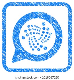 Iota Message Cloud rubber seal stamp watermark. Icon vector symbol with grunge design and unclean texture in rounded square. Scratched blue sign on a white background.