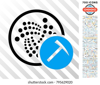 Iota Mining Hammer icon with 700 bonus bitcoin mining and blockchain pictures. Vector illustration style is flat iconic symbols design for bitcoin websites.