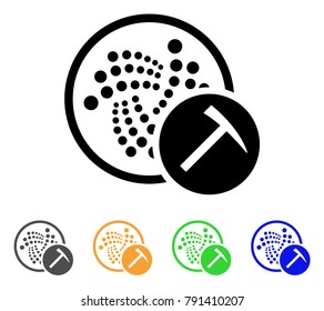Iota Mining Hammer icon. Vector illustration style is a flat iconic iota mining hammer black symbol with grey, yellow, green, blue color versions. Designed for web and software interfaces.