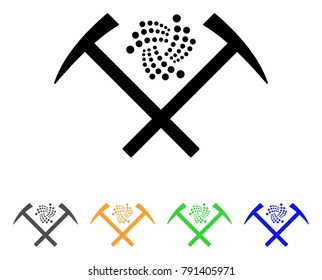 Iota Mining Hammers icon. Vector illustration style is a flat iconic iota mining hammers black symbol with grey, yellow, green, blue color versions. Designed for web and software interfaces.