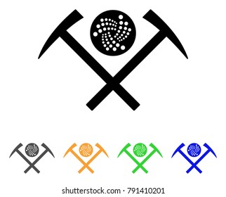 Iota Mining Hammers icon. Vector illustration style is a flat iconic iota mining hammers black symbol with gray, yellow, green, blue color versions. Designed for web and software interfaces.