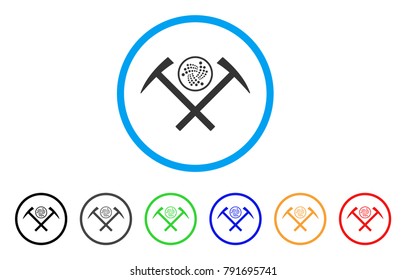 Iota Mining Hammers rounded icon. Style is a flat grey symbol inside light blue circle with bonus colored variants. Iota Mining Hammers vector designed for web and software interfaces.