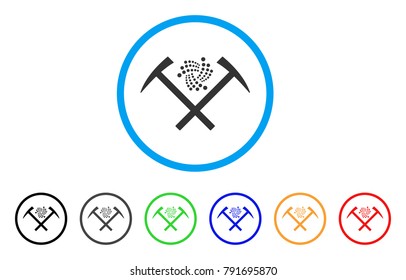 Iota Mining Hammers rounded icon. Style is a flat grey symbol inside light blue circle with bonus colored versions. Iota Mining Hammers vector designed for web and software interfaces.