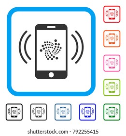 Iota Mobile Banking icon. Flat grey pictogram symbol in a blue rounded rectangular frame. Black, grey, green, blue, red, orange color variants of iota mobile banking vector.