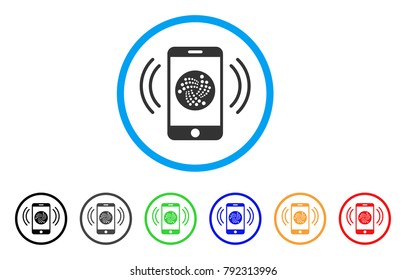 Iota Mobile Banking rounded icon. Style is a flat gray symbol inside light blue circle with additional color variants. Iota Mobile Banking vector designed for web and software interfaces.