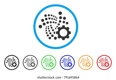 Iota Options Gear rounded icon. Style is a flat grey symbol inside light blue circle with additional color versions. Iota Options Gear vector designed for web and software interfaces.