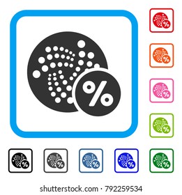 Iota Percent icon. Flat grey iconic symbol inside a blue rounded rectangle. Black, gray, green, blue, red, orange color variants of iota percent vector.