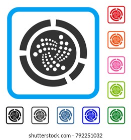 Iota Pie Diagram icon. Flat grey pictogram symbol inside a blue rounded rectangle. Black, grey, green, blue, red, pink color versions of iota pie diagram vector.