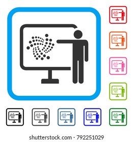 Iota Project Presentation icon. Flat grey pictogram symbol in a blue rounded square. Black, gray, green, blue, red, pink color variants of iota project presentation vector.