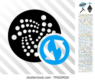 Iota Refresh pictograph with 700 bonus bitcoin mining and blockchain pictograms. Vector illustration style is flat iconic symbols design for crypto currency apps.