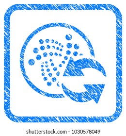 Iota Refresh rubber seal stamp watermark. Icon vector symbol with grunge design and corrosion texture in rounded rectangle. Scratched blue stamp imitation on a white background.