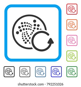 Iota Refund icon. Flat gray pictogram symbol inside a blue rounded frame. Black, gray, green, blue, red, orange color additional versions of iota refund vector.