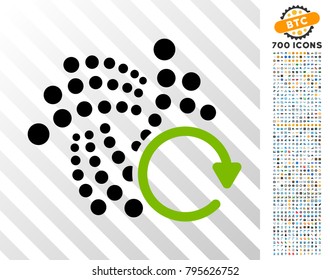 Iota Repeat Arrow icon with 7 hundred bonus bitcoin mining and blockchain clip art. Vector illustration style is flat iconic symbols design for blockchain apps.