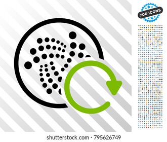 Iota Repeat pictograph with 700 bonus bitcoin mining and blockchain symbols. Vector illustration style is flat iconic symbols design for crypto-currency software.