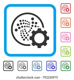 Iota Setup Gear icon. Flat grey iconic symbol inside a blue rounded rectangle. Black, gray, green, blue, red, orange color variants of iota setup gear vector. Designed for web and app interfaces.