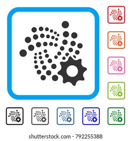 Iota Setup Gear icon. Flat gray iconic symbol in a blue rounded rectangular frame. Black, gray, green, blue, red, orange color additional versions of iota setup gear vector.