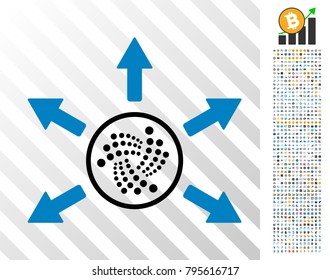 Iota Spend Arrows icon with 700 bonus bitcoin mining and blockchain images. Vector illustration style is flat iconic symbols design for cryptocurrency websites.