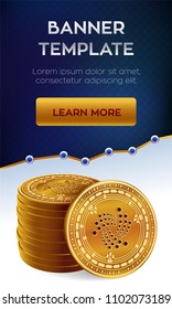Iota. Stack of golden coins with Iota symbol. Cryptocurrency editable banner template. 3D isometric Physical golden coins. Crypto currency. Stock vector illustration.