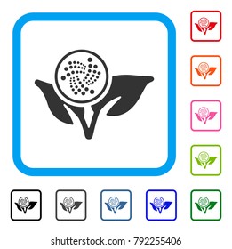 Iota Startup Sprout icon. Flat grey pictogram symbol in a blue rounded rectangular frame. Black, grey, green, blue, red, pink color variants of iota startup sprout vector.