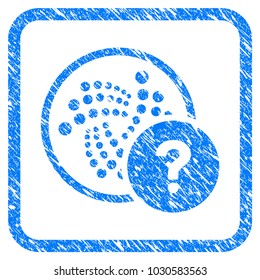Iota State Query rubber seal stamp watermark. Icon vector symbol with grunge design and dirty texture inside rounded square. Scratched blue sticker on a white background.