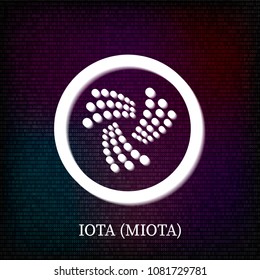 Iota symbol on dark binary code background. Cryptocurrency icon. Virtual digital money. Blockchain concept. Easy to use vector element of design for websites, social media, apps, logo etc.
