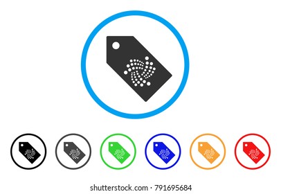 Iota Tag rounded icon. Style is a flat grey symbol inside light blue circle with bonus color versions. Iota Tag vector designed for web and software interfaces.
