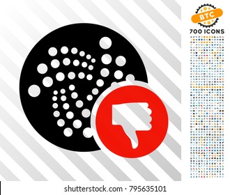 Iota Thumb Down icon with 7 hundred bonus bitcoin mining and blockchain design elements. Vector illustration style is flat iconic symbols design for cryptocurrency software.