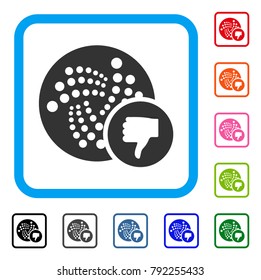 Iota Thumb Down icon. Flat grey iconic symbol inside a blue rounded rectangular frame. Black, grey, green, blue, red, pink color versions of iota thumb down vector.