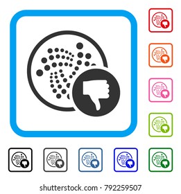 Iota Thumb Down icon. Flat grey pictogram symbol in a blue rounded frame. Black, gray, green, blue, red, orange color variants of iota thumb down vector. Designed for web and software interfaces.
