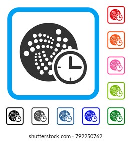 Iota Time Credit icon. Flat gray iconic symbol in a blue rounded rectangle. Black, gray, green, blue, red, pink color versions of iota time credit vector. Designed for web and software UI.