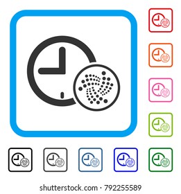 Iota Time icon. Flat gray iconic symbol inside a blue rounded rectangle. Black, gray, green, blue, red, pink color versions of iota time vector. Designed for web and app interfaces.