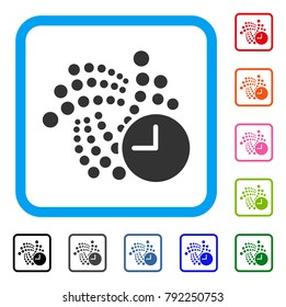 Iota Time icon. Flat grey pictogram symbol inside a blue rounded frame. Black, grey, green, blue, red, orange color variants of iota time vector. Designed for web and app user interface.