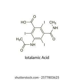 Iotalamic Acid flat skeletal molecular structure Contrast media treatment. Vector illustration scientific diagram.