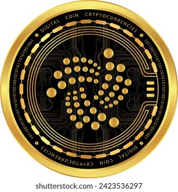 iota-miota cryptocurrency drawings on abstract background. 3d illustrations.