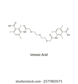 Iotroxic Acid flat skeletal molecular structure Contrast media treatment. Vector illustration scientific diagram.