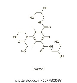 Ioversol flat skeletal molecular structure Contrast media treatment. Vector illustration scientific diagram.