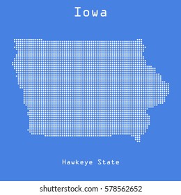 Iowa abstract dots map with name of state. Dotted style. Vector illustration