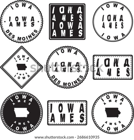 Iowa Ames Round Seal Map Design
