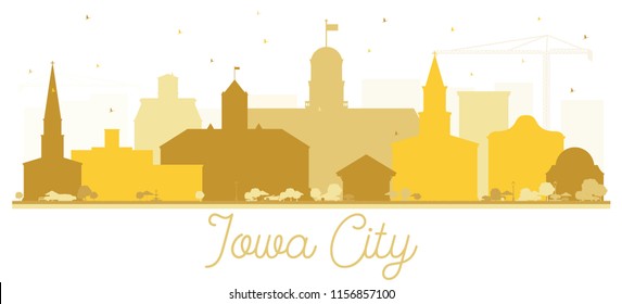 La silueta dorada del Skyline de la ciudad de Iowa. Ilustración vectorial. Concepto plano simple para presentación turística, pancarta, plaza o sitio web. Concepto de viajes de negocios. El paisaje urbano de Iowa con monumentos.