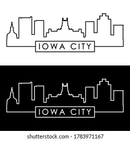 Iowa City skyline. Linear style. Editable vector file.