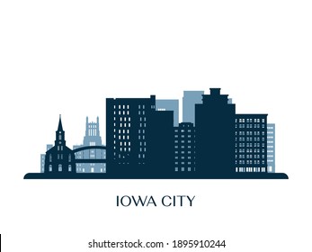 Iowa City Skyline, monochrome Silhouette. Vektorgrafik.