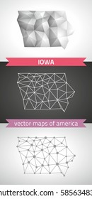 Iowa collection of vector design modern maps, gray and black and silver dot contour mosaic 3d map