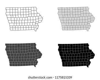 Iowa County Map (Gray, Black, White)