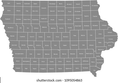 Iowa County Map With Names Labeled. Iowa State Of USA Map Vector Outline 